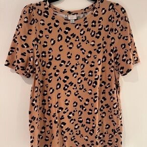 a new day Tan and Black Leopard Print Short Sleeve Top